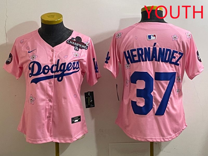 Youth Los Angeles Dodgers 37 Hernandz Pink Sakura Edition 2025 Nike MLB Jersey style 36